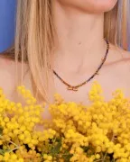 Pendente etnico a tubo 9x19.5 mm con cabochon di vetro - Rodio - Rosso x1