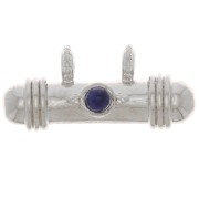 Pendente etnico a tubo 9x19.5 mm con cabochon di vetro - Rodio - Blu scuro x1