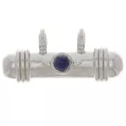 Pendente etnico a tubo 9x19.5 mm con cabochon di vetro - Rodio - Blu scuro x1