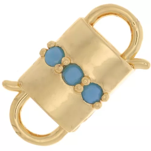 Chiusura design a clip con doppia apertura 19x11 mm con Ossido di zirconio - Oro - Turchese