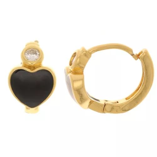 Orecchini a forma di cuore con resina epossidica e Ossido di zirconio 13 mm - Oro - Nero x2