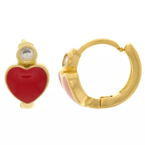 Orecchini a forma di cuore con resina epossidica e Ossido di zirconio 13 mm - Oro - Rosso x2