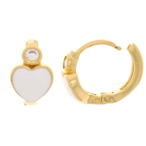 Orecchini a forma di cuore con resina epossidica e Ossido di zirconio 13 mm - Oro - Bianco x2