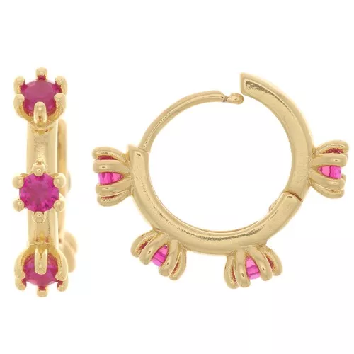 Orecchini monachelle con Ossido di zirconio 18 mm - Oro - Fucsia x2