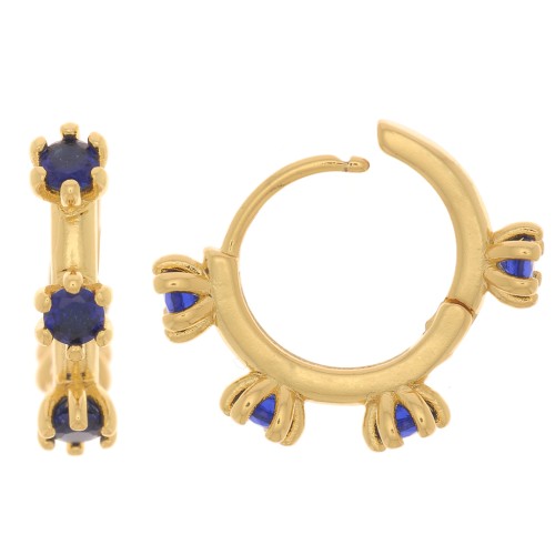 Orecchini monachelle con Ossido di zirconio 18 mm - Oro - Blu scuro x2