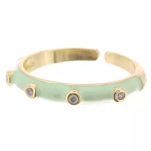 Anello fine regolabile con resina epossidica e zirconi - Oro - Menta - Cristallo x1