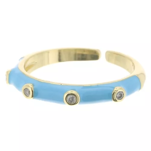 Anello regolabile con resina epossidica e Ossido di zirconio - Oro - Azzurro x1