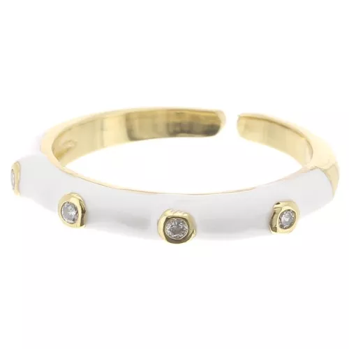 Anello regolabile con resina epossidica e Ossido di zirconio - Oro - Bianco x1