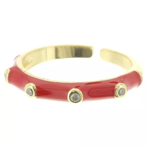Anello regolabile con resina epossidica e Ossido di zirconio - Oro - Rosso x1