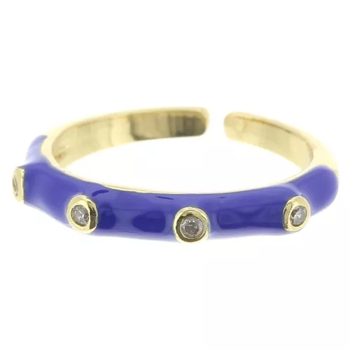 Anello regolabile con resina epossidica e Ossido di zirconio - Oro - Blu reale x1
