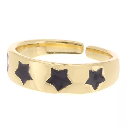 Anello regolabile con stelle in resina epossidica - Oro - Nero x1