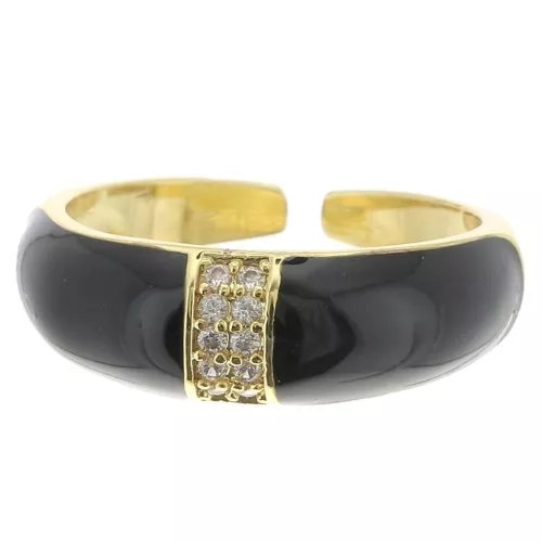 Anello largo regolabile resina epossidica e Ossido di zirconio Oro- Nero x1