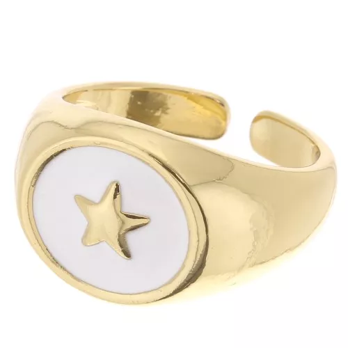Anello con sigillo Motivo a stella con resina epossidica Misura 54 Dorato Biancox1