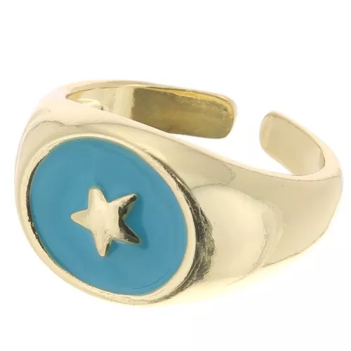 Anello con stella in resina epossidica - Misura 54 -Dorato- Turchese x1