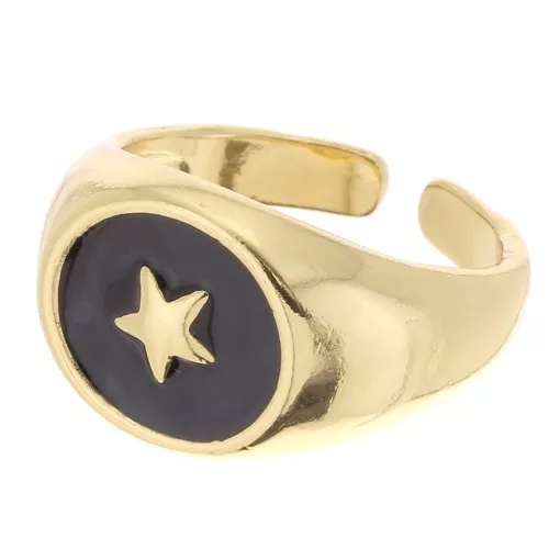 Anello con sigillo-Motivo a stella con resina epossidica Misura 54 dorato Nero x1
