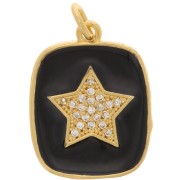 Pendente rettangolare stella con  Ossido di zirconio e resina epossidica 19x15 mm - Oro - Nero|raw }}