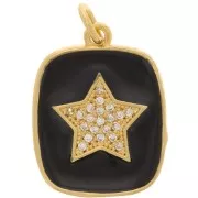 Pendente rettangolare stella con  Ossido di zirconio e resina epossidica 19x15 mm - Oro - Nero