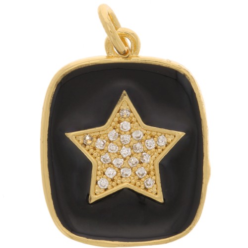 Pendente rettangolare stella con  Ossido di zirconio e resina epossidica 19x15 mm - Oro - Nero