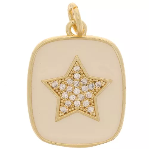 Pendente rettangolare stella con Ossido di zirconio e resina epossidica 19x15 mm - Oro - Nudo
