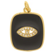 Pendente rettangolare occhio con  Ossido di zirconio e resina epossidica 19x15 mm - Oro - Nero|raw }}