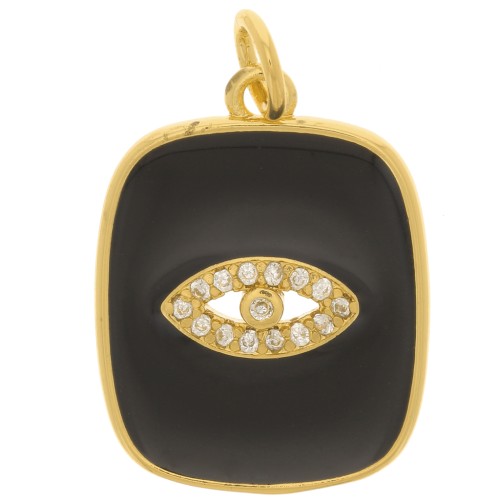 Pendente rettangolare occhio con  Ossido di zirconio e resina epossidica 19x15 mm - Oro - Nero