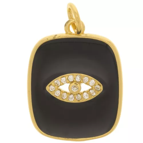 Pendente rettangolare occhio con Ossido di zirconio e resina epossidica 19x15 mm - Oro - Nero