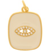 Pendente rettangolare occhio con  Ossido di zirconio e resina epossidica 19x15 mm - Oro - Nudo