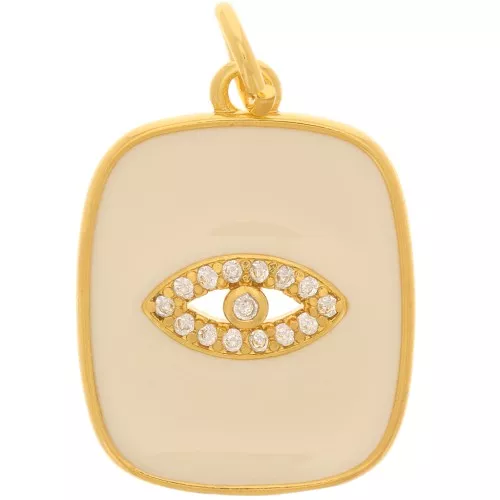 Pendente rettangolare occhio con Ossido di zirconio e resina epossidica 19x15 mm - Oro - Nudo