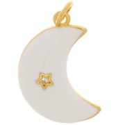Pendente luna - stella con  Ossido di zirconio e resina 21x14 mm - Oro - Bianco x1|raw }}