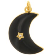 Pendente luna - stella con  Ossido di zirconio e resina 21x14 mm - Oro - Nero x1