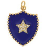 Pendente scudo - stella con  Ossido di zirconio e resina 23x18 mm - Oro - Blu scuro|raw }}