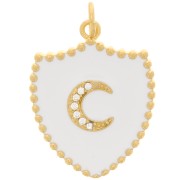 Pendente scudo - luna con  Ossido di zirconio e resina 23x18 mm - Oro - Bianco|raw }}