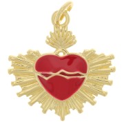 Pendente cuore in resina epossidica Ex-Voto 20,5x20 mm - Oro - Rosso x1