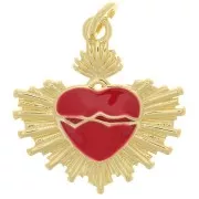 Pendente cuore in resina epossidica Ex-Voto 20,5x20 mm - Oro - Rosso x1