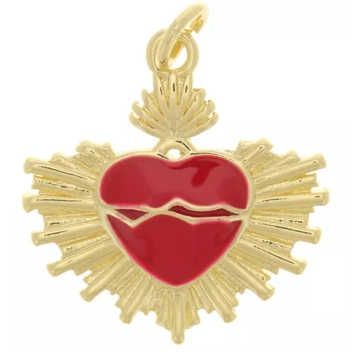Pendente cuore in resina epossidica Ex-Voto 20,5x20 mm - Oro - Rosso x1