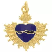 Pendente cuore in resina epossidica Ex-Voto 20,5x20 mm - Oro - Blu scuro x1