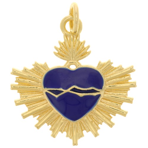 Pendente cuore in resina epossidica Ex-Voto 20,5x20 mm - Oro - Blu scuro x1