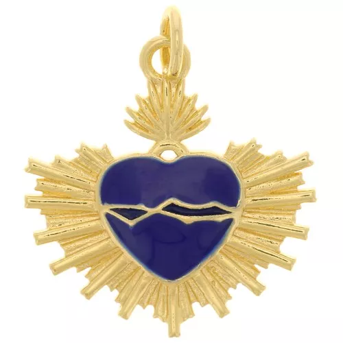 Pendente cuore in resina epossidica Ex-Voto 20,5x20 mm - Oro - Blu scuro x1