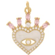 Pendente cuore e occhio - resina epossidica e  Ossido di zirconio 21x19 mm - Oro - Nudo - Rosa