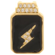Pendente fulmine con  Ossido di zirconio e resina epossidica 17x11 mm - Oro - Nero