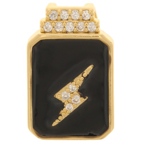 Pendente fulmine con  Ossido di zirconio e resina epossidica 17x11 mm - Oro - Nero
