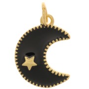 Ciondolo a forma di luna in resina epossidica - stella 15x11 mm - Oro - Nero x1