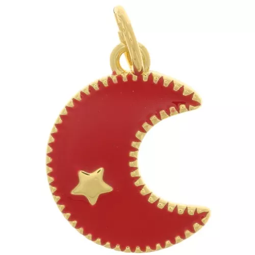 Ciondolo a forma di luna in resina epossidica - stella 15x11 mm - Oro - Rosso x1