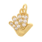 Ciondolo mano con ossido di zirconio 11x9 mm - Dorato - Cristallo x1