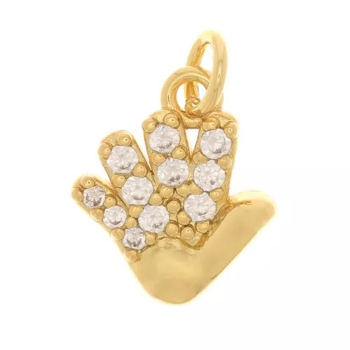Ciondolo mano con ossido di zirconio 11x9 mm - Dorato - Cristallo x1