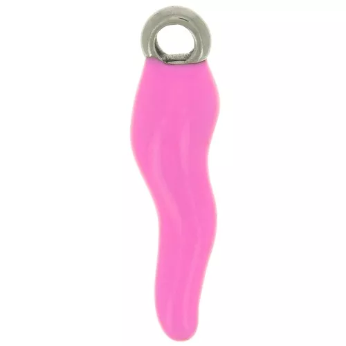 Ciondolo peperoncino in resina eposs. 17.5x4.5 mm - acciaio inox304- Rosa x1