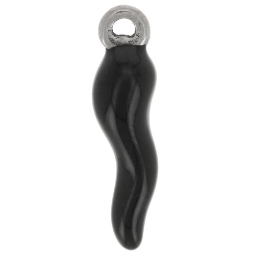 Ciondolo peperoncino in resina epossidica 17.5x4.5 mm - acciaio inox304- Nero x1