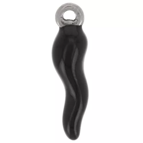 Ciondolo peperoncino in resina epossidica 17.5x4.5 mm - acciaio inox304- Nero x1