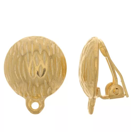 Orecchini clip semisfera striata 14 mm con anello chiuso - Dorato con oro finox2
