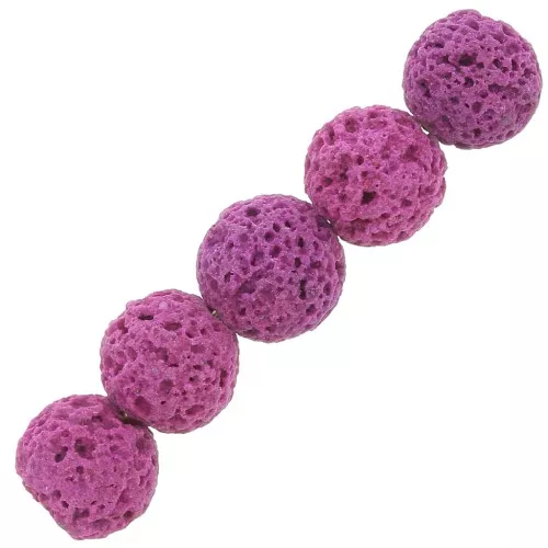 Perline rotonde di pietra lavica colorata da 8 mm - Rosa lampone x15